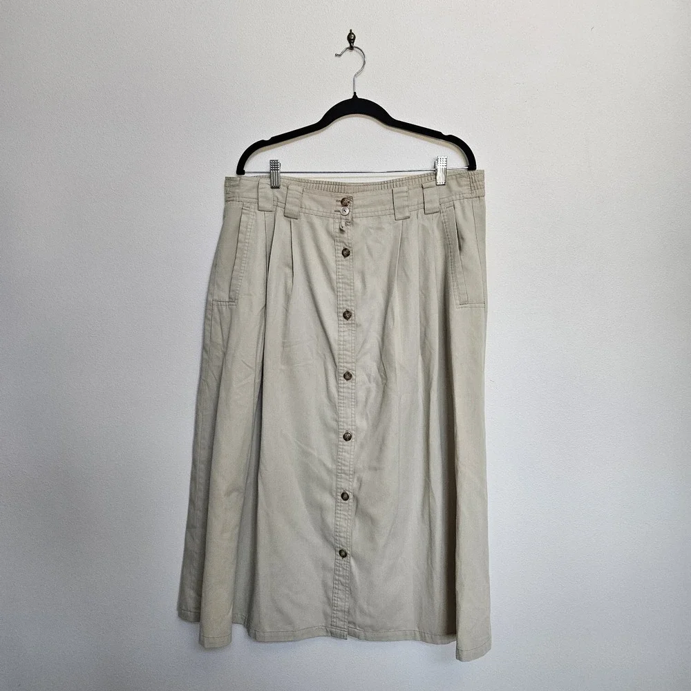 Vtg 80s Silvercord Women's 16 Skirt Belted Button Front Pleated